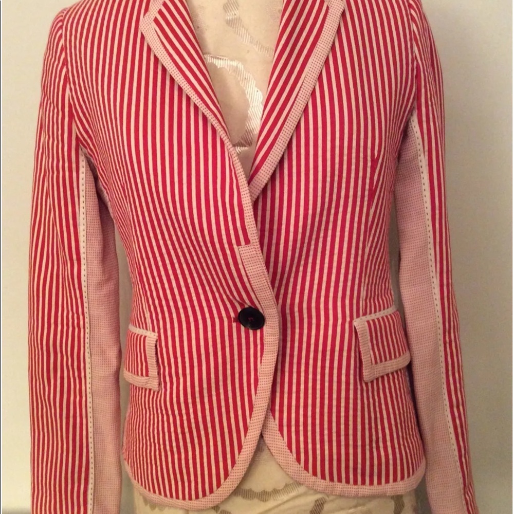 Zara Red & White Stripe Checks Blazer
